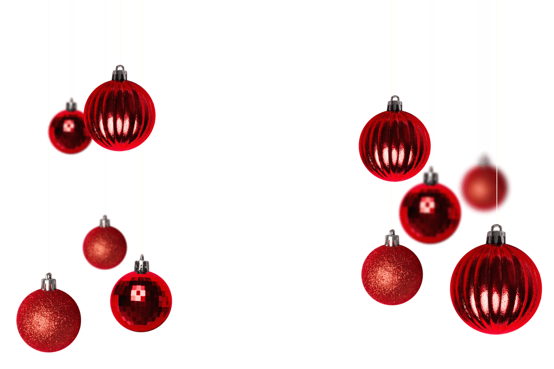 Red Christmas Bauble Arrangement Floating on Transparent Background