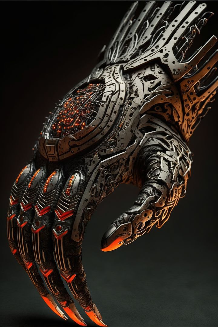 Futuristic Robotic Hand with Intricate Design and Glowing Details in Dark Background - Free Images, Stock Photos and Pictures on Pikwizard.com