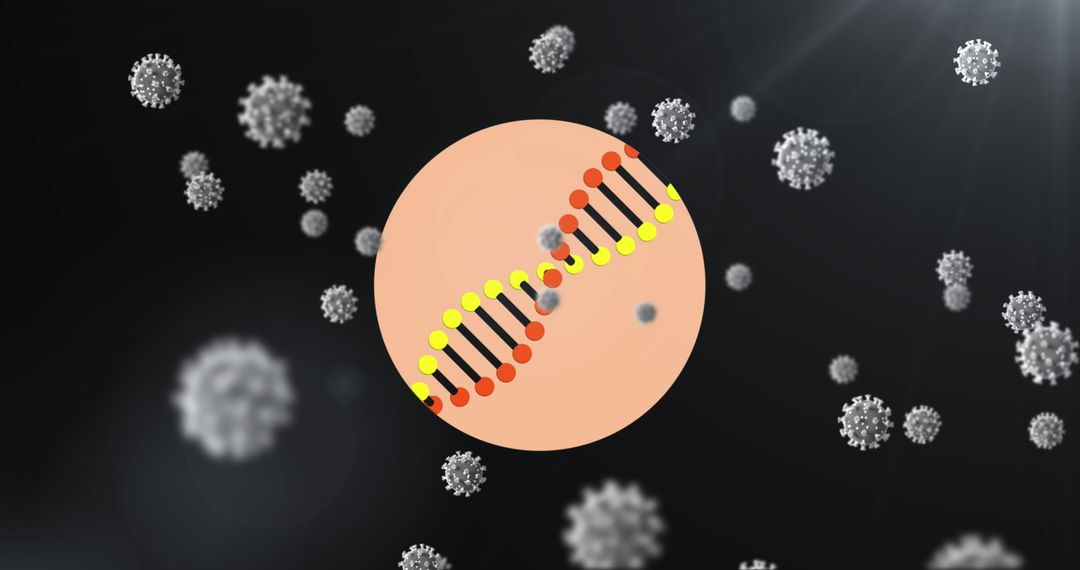 Artistic Visualization of DNA Strand Amidst Viruses