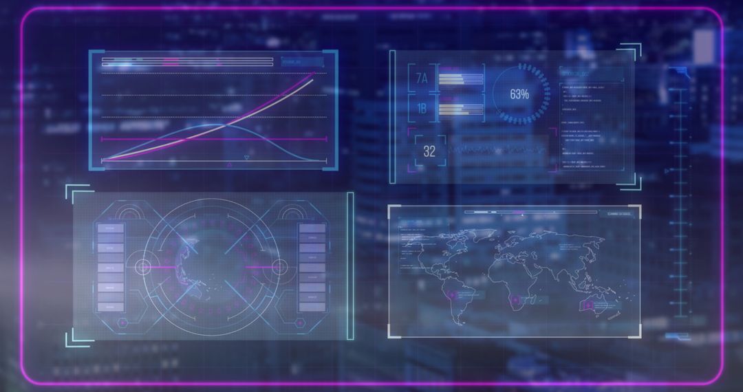 Futuristic HUD Interface with Neon Elements and Digital Data