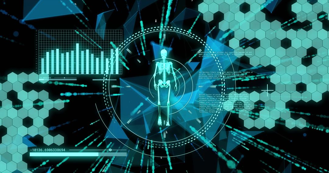 Futuristic Digital Interface with Human Skeleton Analysis Data