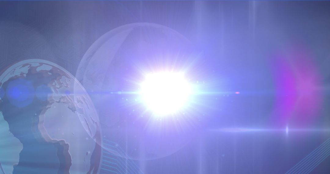Futuristic Light Burst with Wireframe Globe in Digital Space