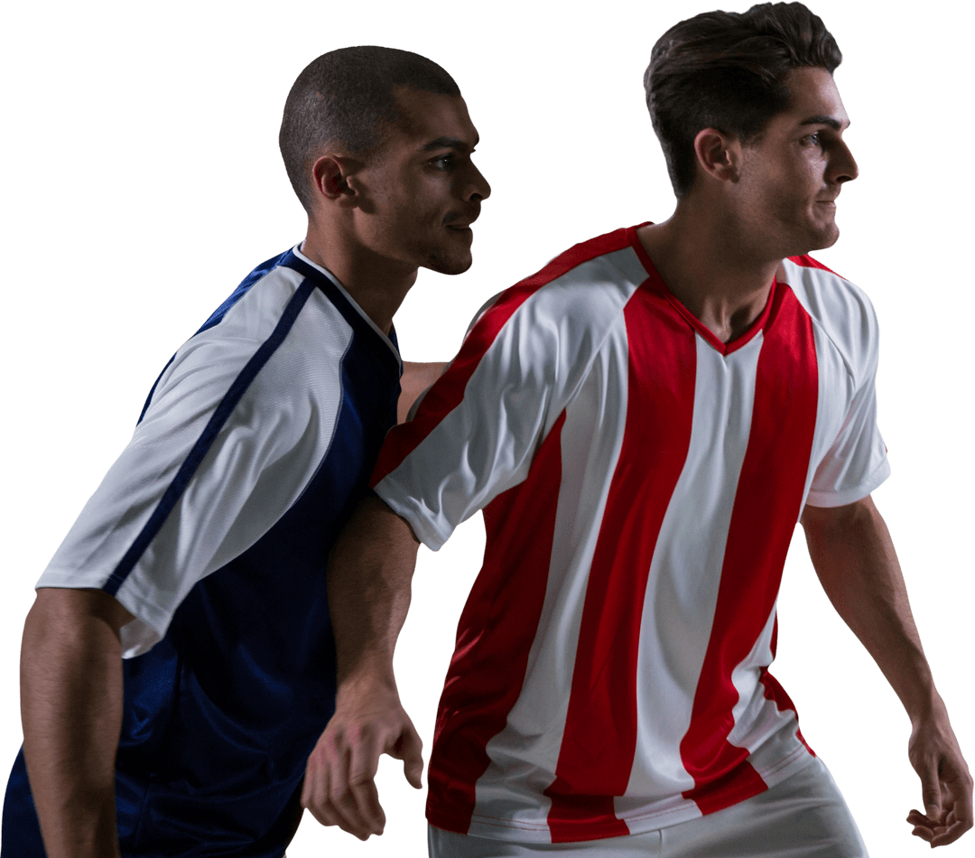 Diverse Footballers Competing Indoors on Transparent Background