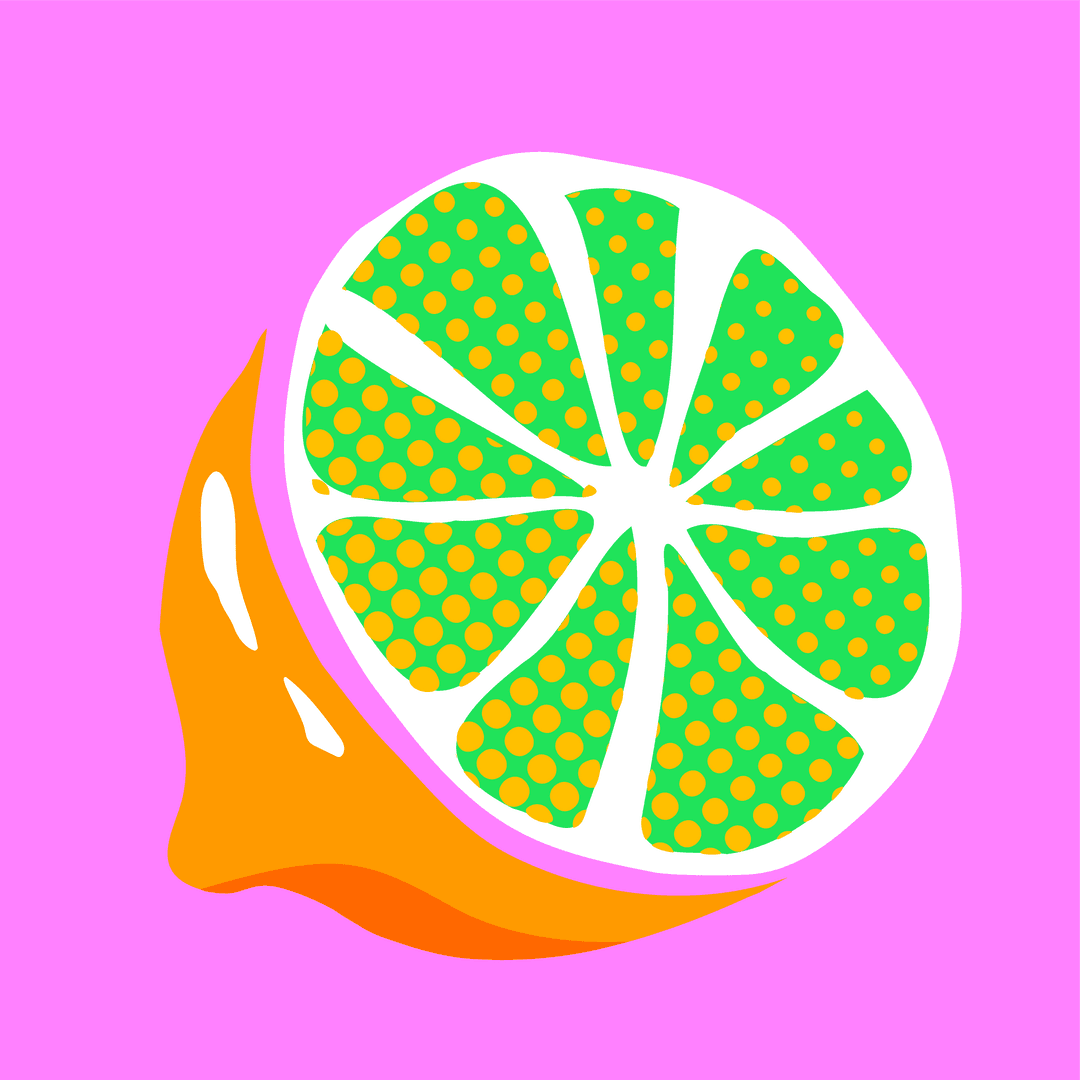 Vibrant Citrus Slice with Green Dots on Transparent Background