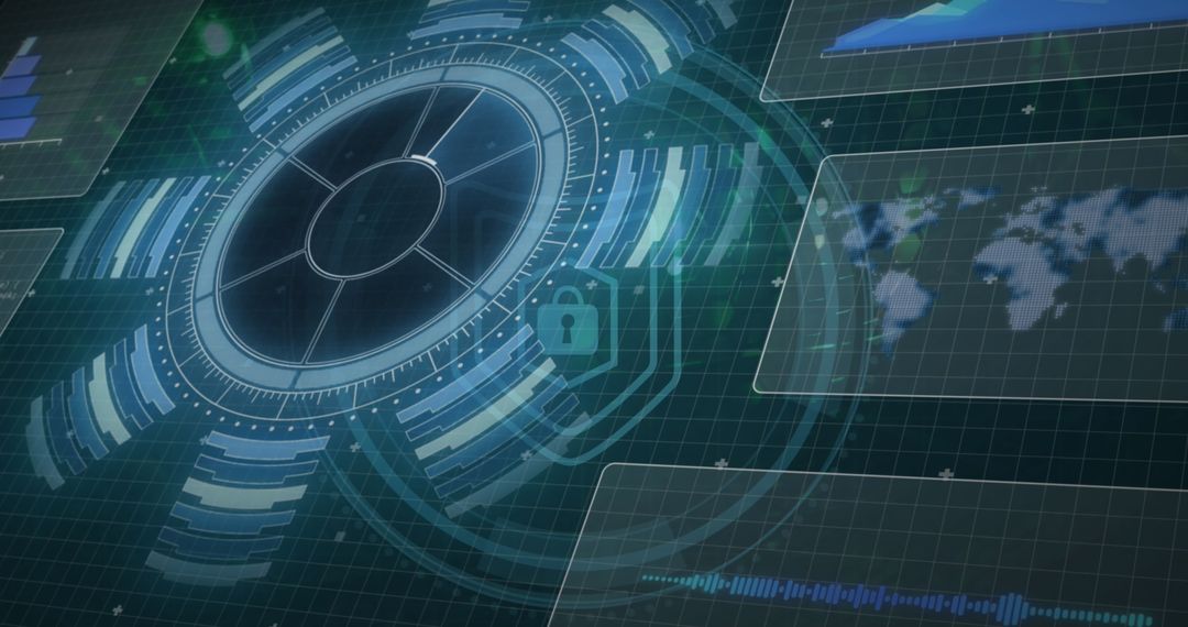 Futuristic Dashboard Interface with Circular HUD and Analytics