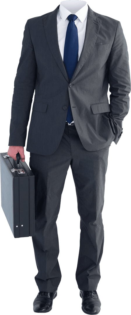 Transparent Businessman Holding Briefcase without Head