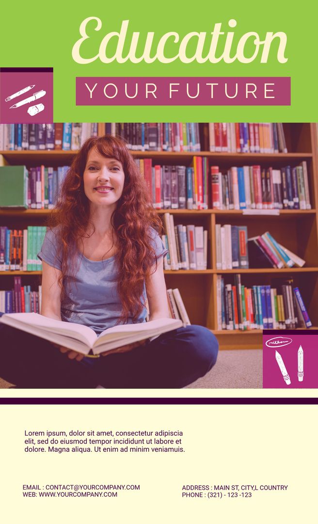Woman Reading Book Sitting in Library for Knowledge Inspiration