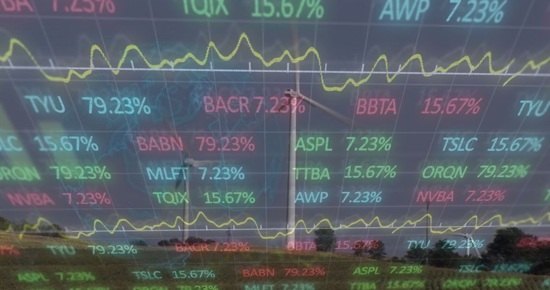 Digital Stock Market Projections with Wind Turbines Background