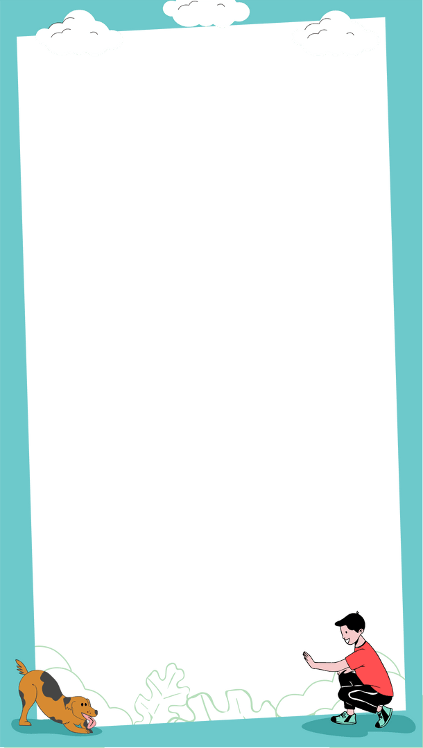 Transparent Border Design with Kid and Dog Illustration