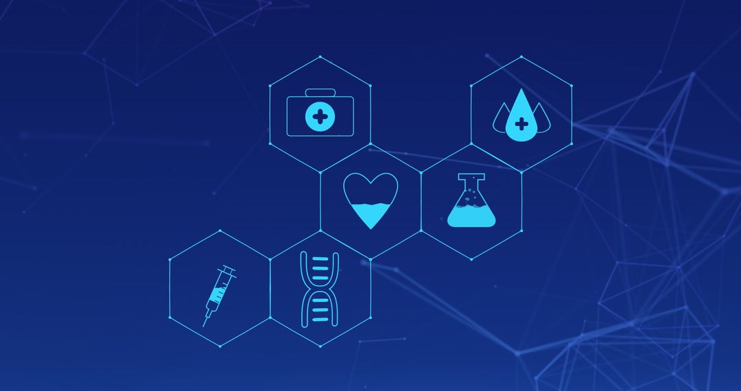 Digital Health and Science Innovation Icons on Blue Background