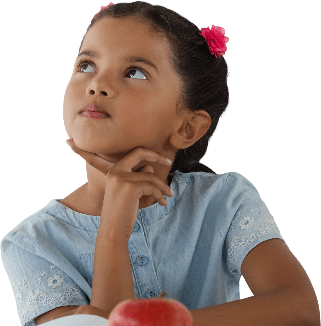 Thoughtful Biracial Girl Contemplating on Transparent Background