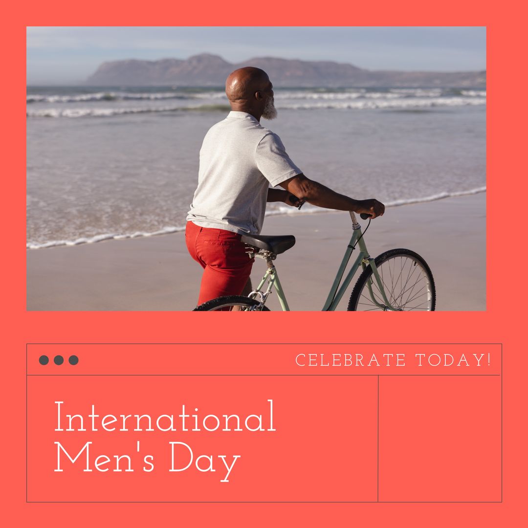 Mature Man with Bicycle Celebrating International Men's Day at Beach - Download Free Stock Templates Pikwizard.com