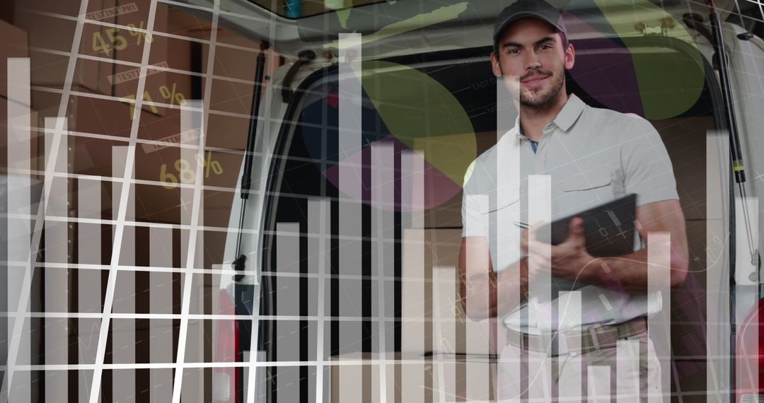 Delivery Man with Financial Graph Overlay Concept