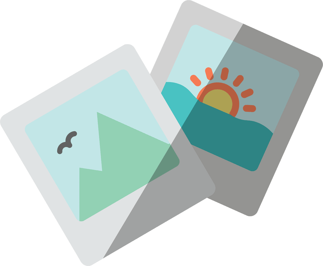 Transparent Digital Cartoon Polaroids Illustrating Vacation Theme