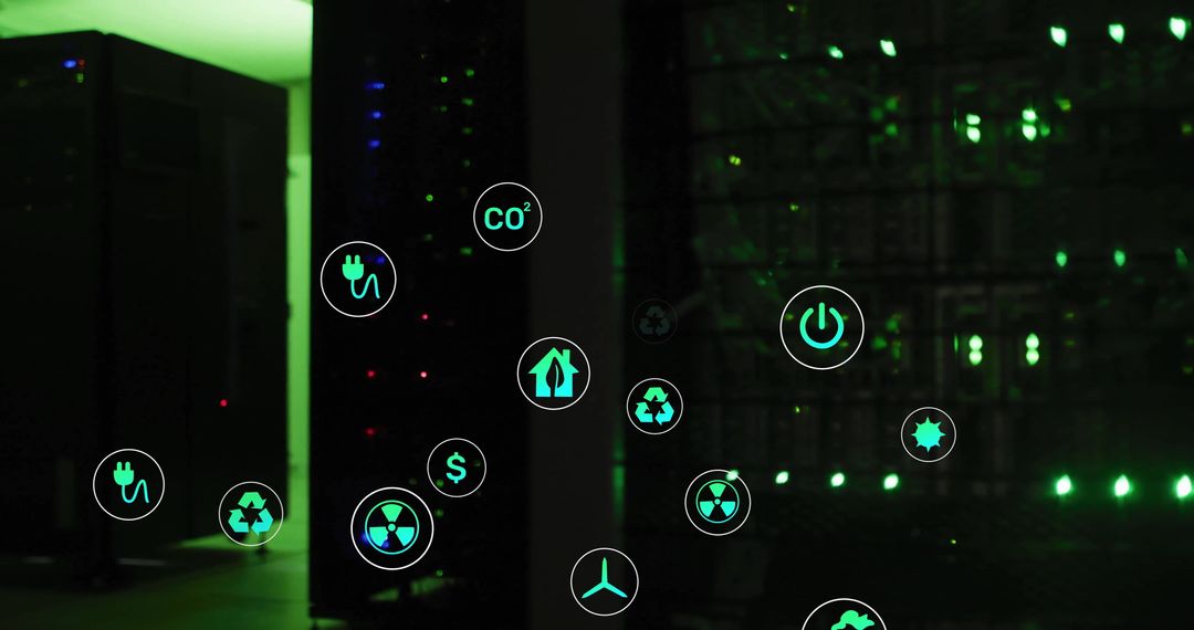 Sustainable Tech Concepts with Eco Symbols and Servers