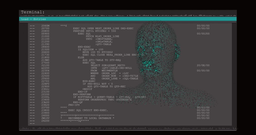 Futuristic Terminal with Cyber Holographic Interface and Code