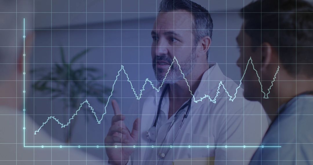 Doctor Interpreting Holographic Chart with Colleagues in Medical Setting