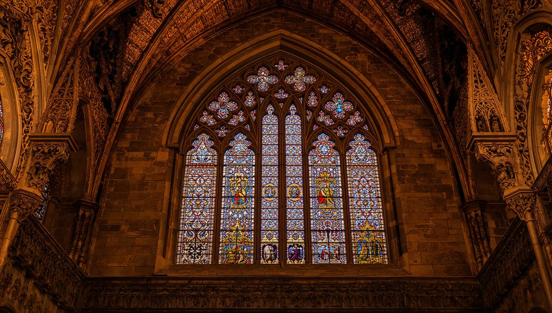Gothic Cathedral Stained Glass Windows with Intricate Tracery