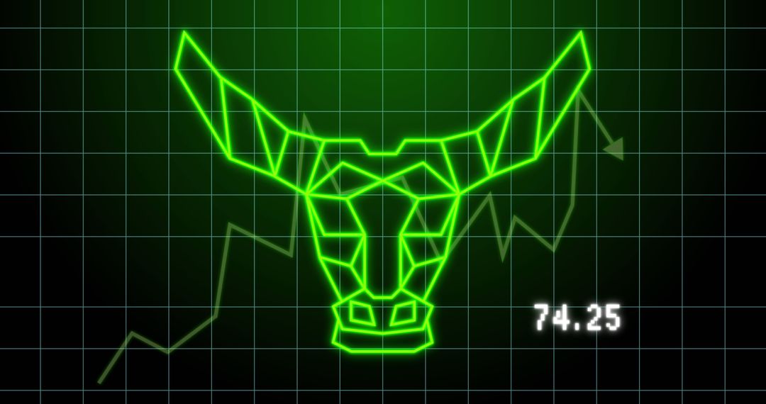 Geometric Bull with Green Financial Graph on Digital Screen