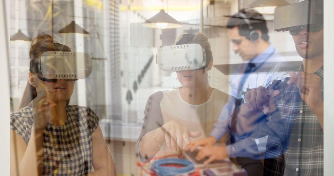 Diverse Team Using Virtual Reality in Modern Office Environment