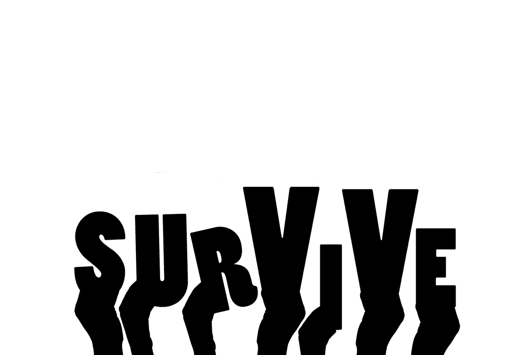 Digital Realistic Hands Holding Survive Text on Transparent Background