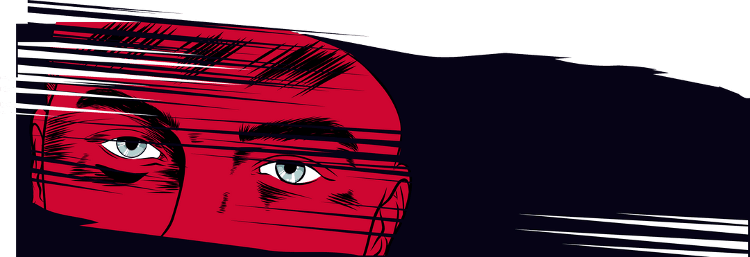 Abstract Face Illustration with Glitch Effects on Transparent Background