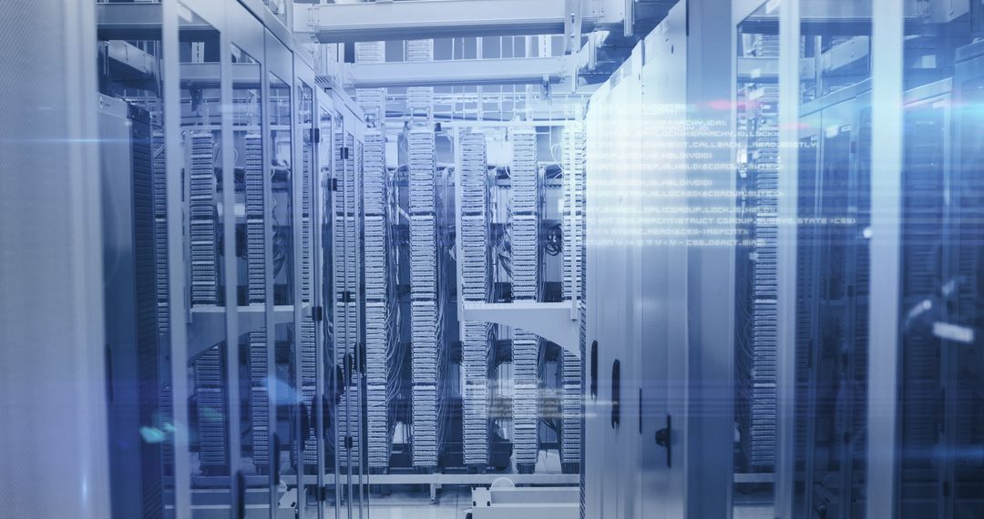Server Room with Digital Data Flow