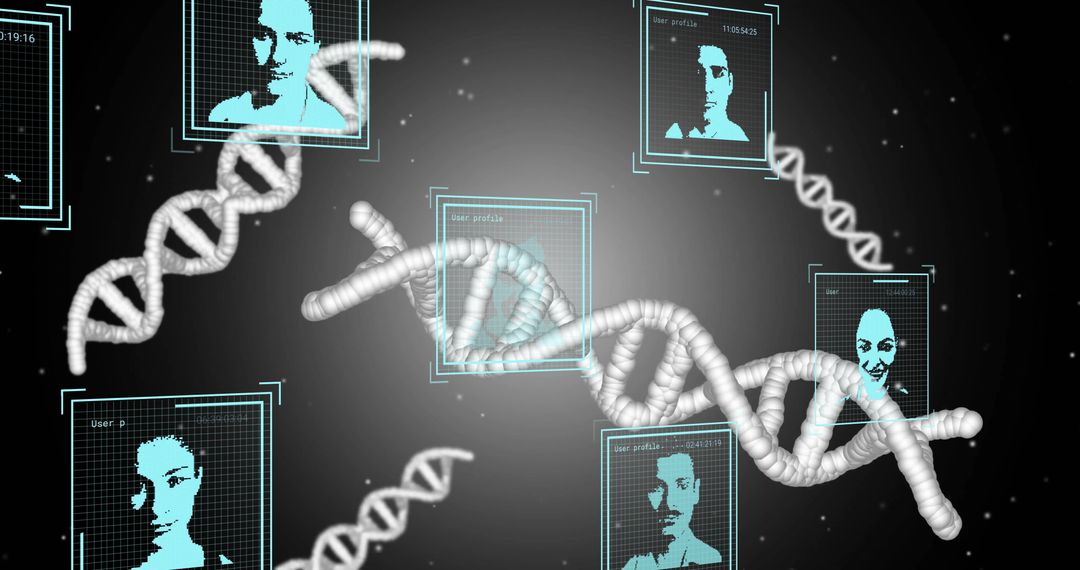 Digital Avatars and DNA Strands Depicting Genetic Data Analysis
