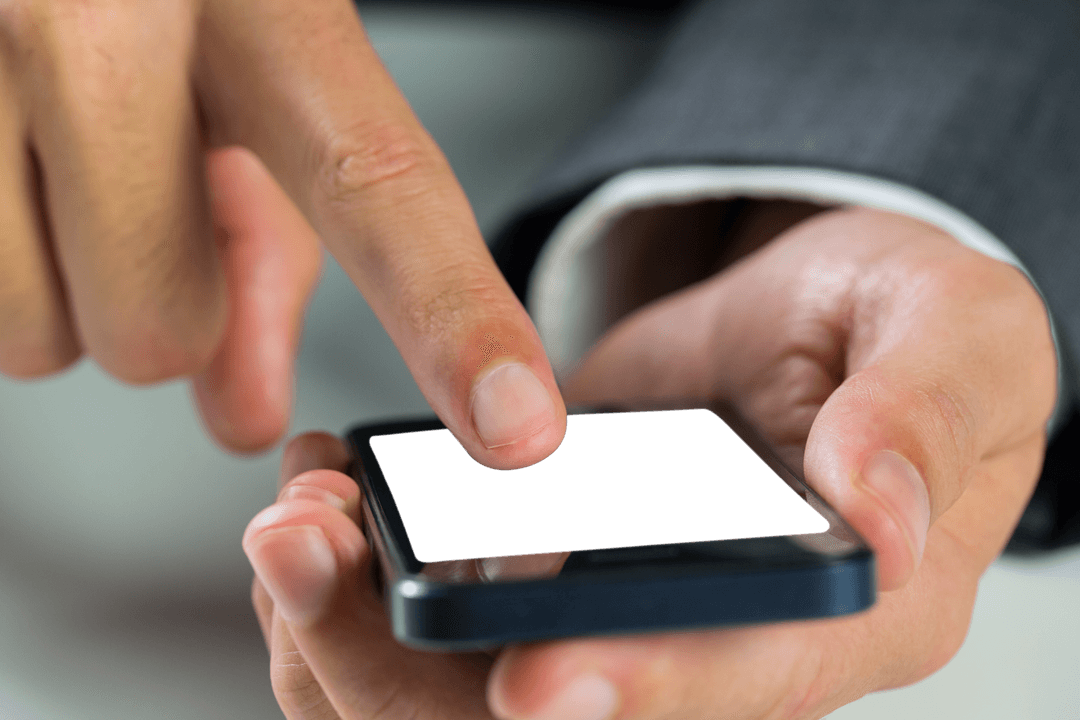 Businessman Holding Smartphone with Copy Space on Transparent Background