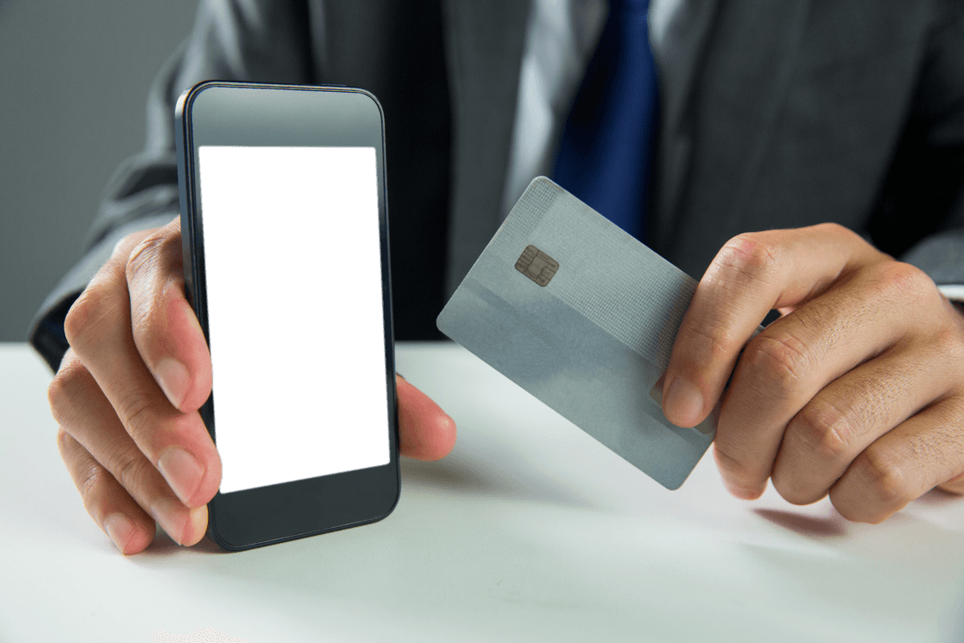 Transparent Hands Holding Smartphone and Credit Card Concept Image
