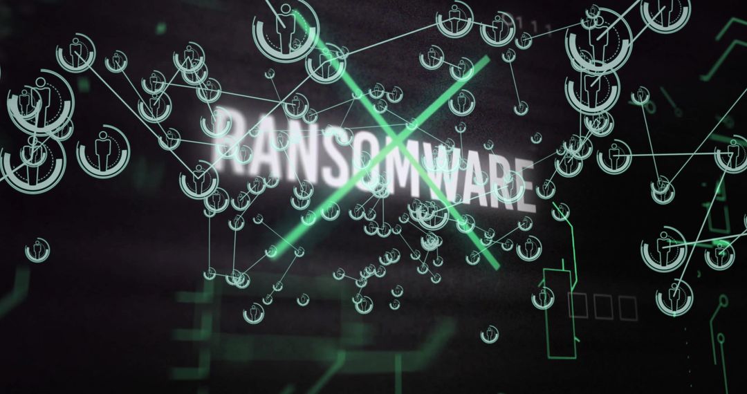 Ransomware Threat in Digital Network with Hacking Symbols