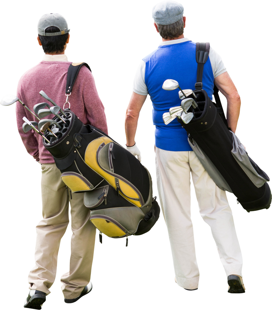 Back View of Two Caucasian Golfers Walking Transparent Background Isolated Stock - Download Free Stock Images Pikwizard.com