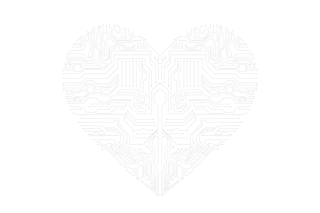Digital Heart with Circuitry on Transparent Background