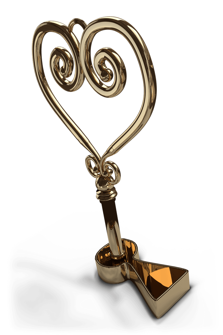 Golden Heart Shaped Key in Keyhole on Transparent Background