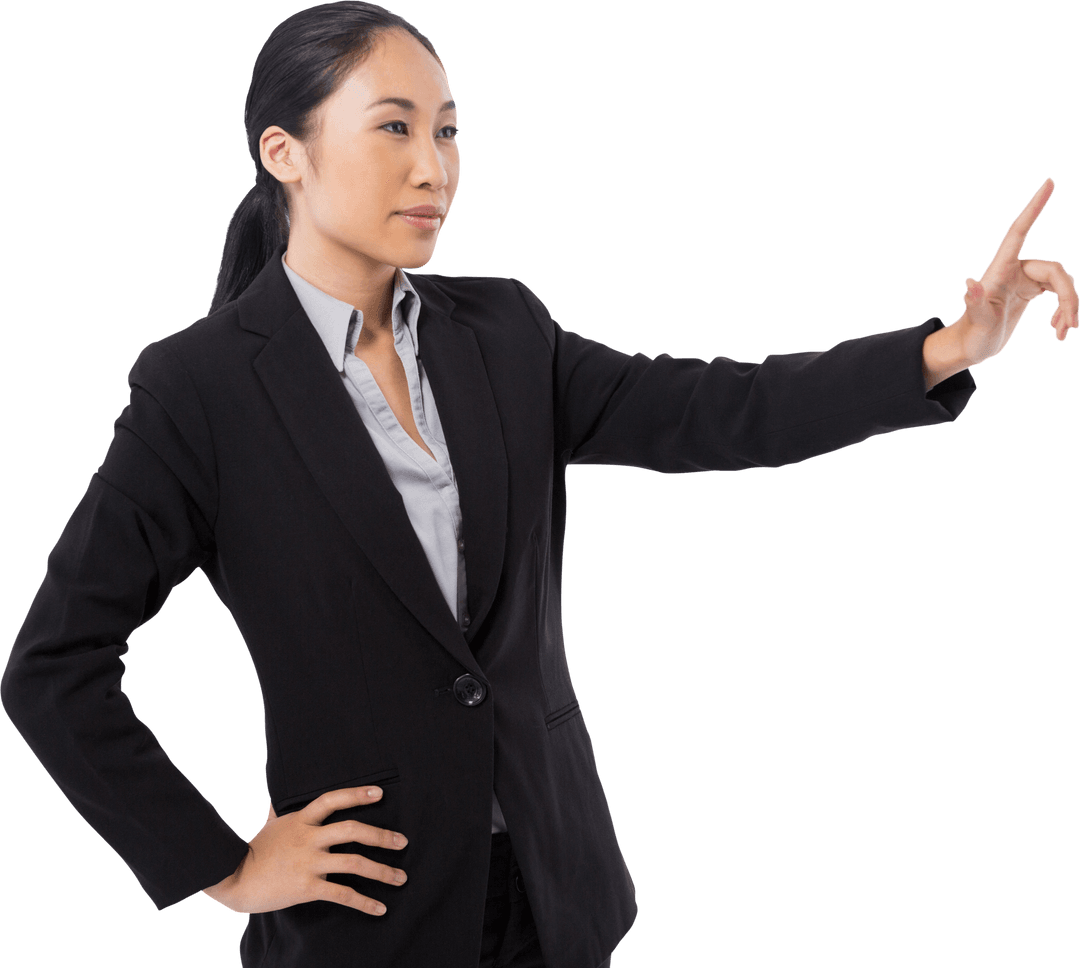 Transparent Businesswoman Interacting with Digital Interface