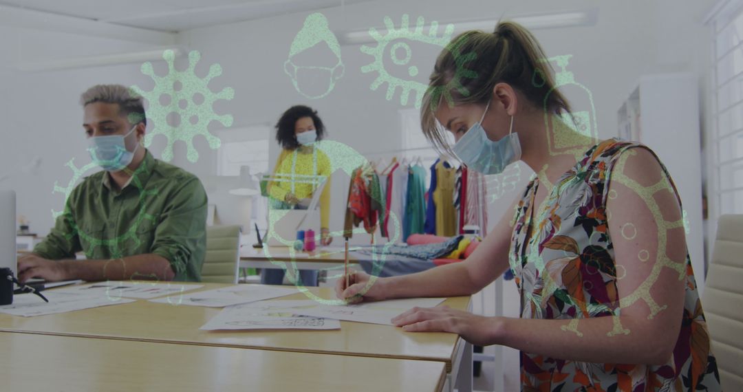 Creative Office with COVID-19 Precautions and Logos