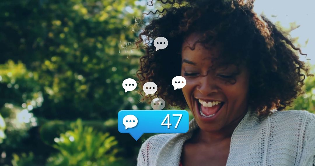 Excited Woman Engaging with Social Media Platforms Outdoors