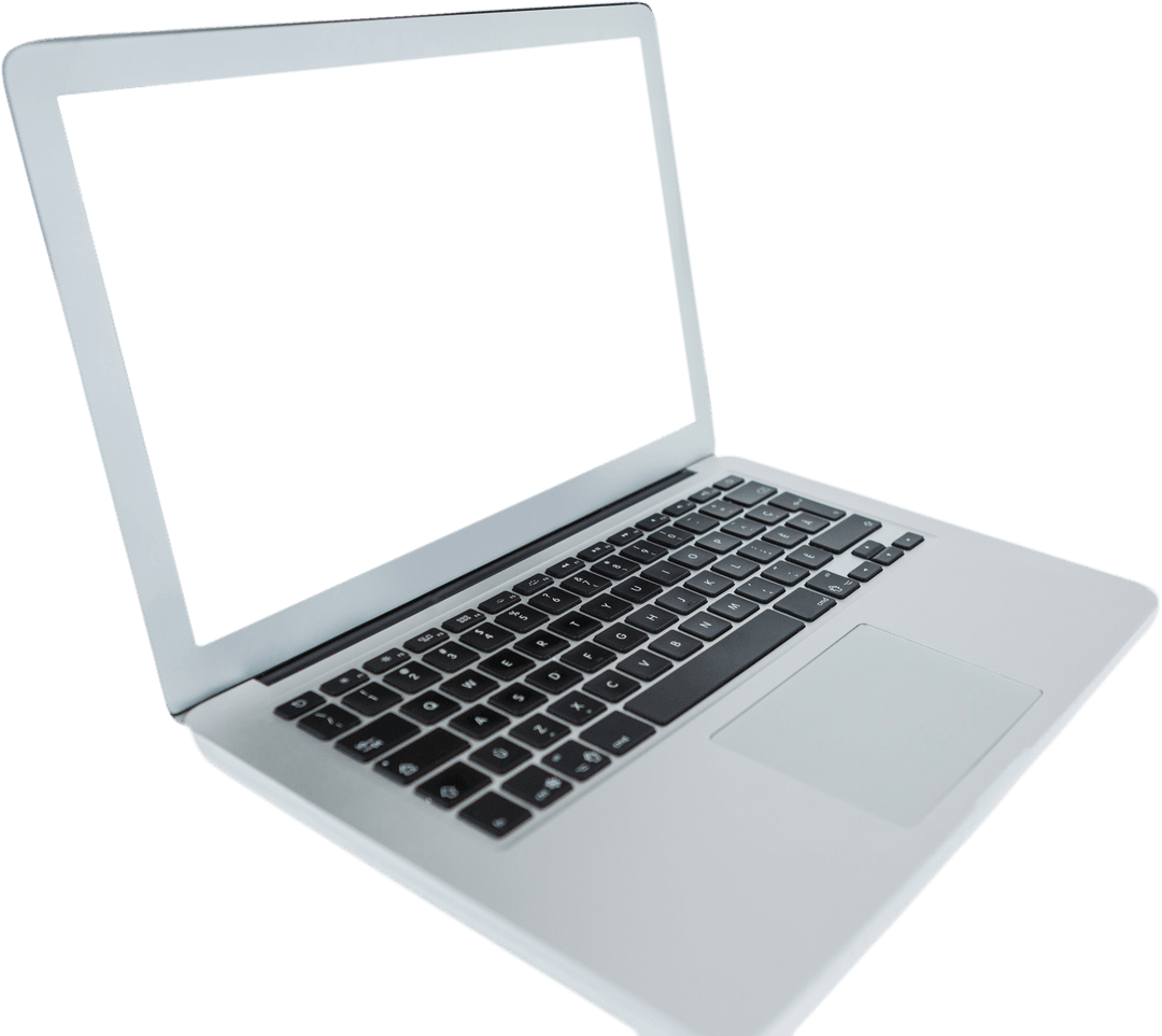 Digital Laptop with Blank Screen on Transparent Background