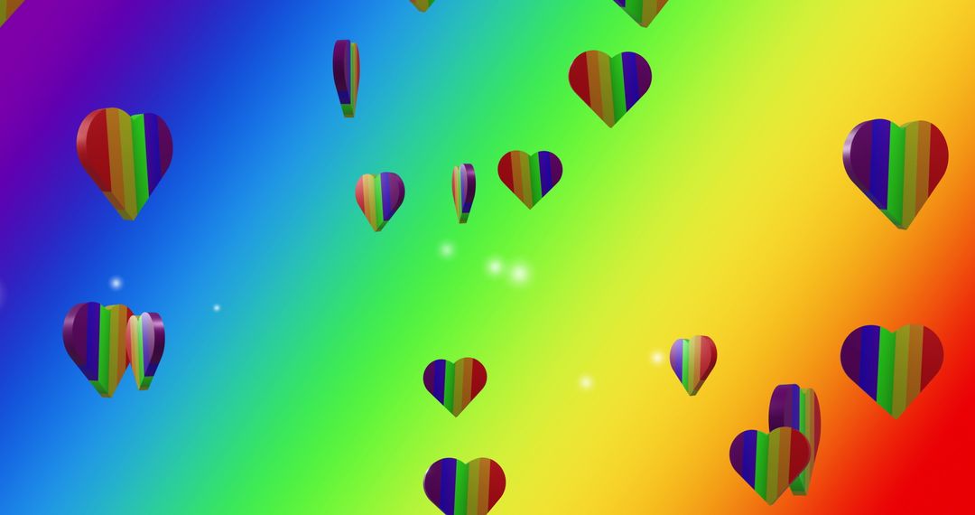Rainbow Hearts Floating Against Vibrant Colorful Background