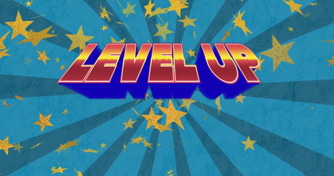 Level Up Graphic with Stars and Stripes Background