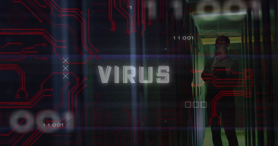 Cybersecurity Analyst Examining Server Room