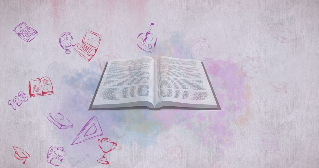Open Book with Floating Educational Symbols