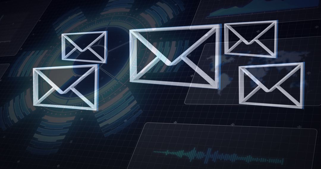 Digital Email Icons Over Futuristic Interface Background