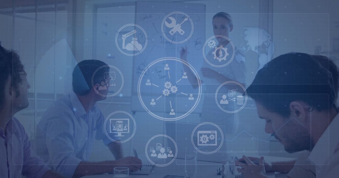 Technology Network Icons with Business Meeting in Office