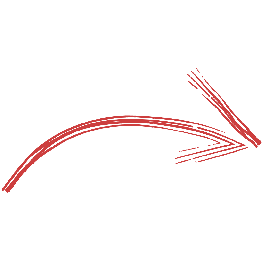 Hand-Drawn Curved Red Arrow on Transparent Background