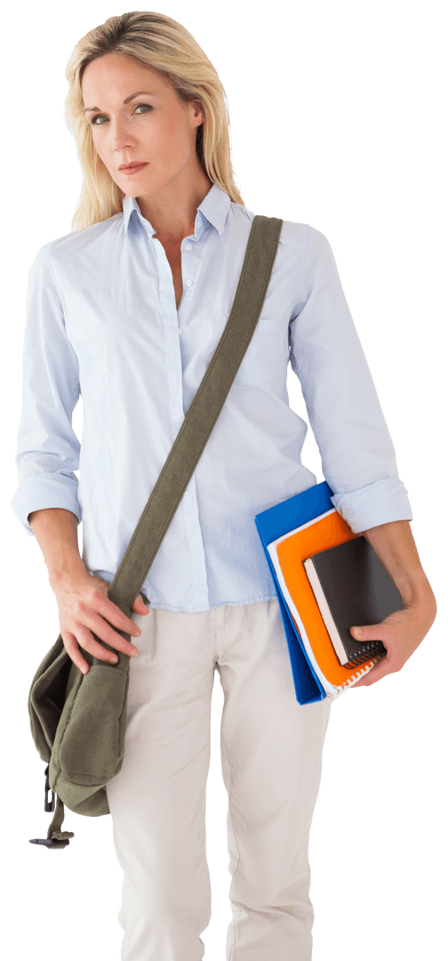 Professional Caucasian Woman Holding Notebooks Transparent Background