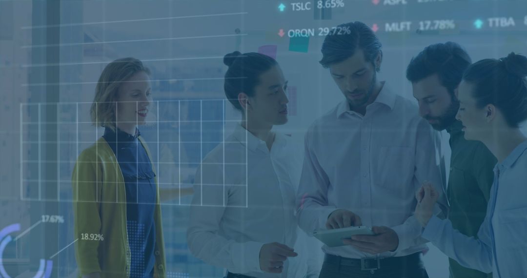 Team Collaborating Over Data Analysis in Modern Office