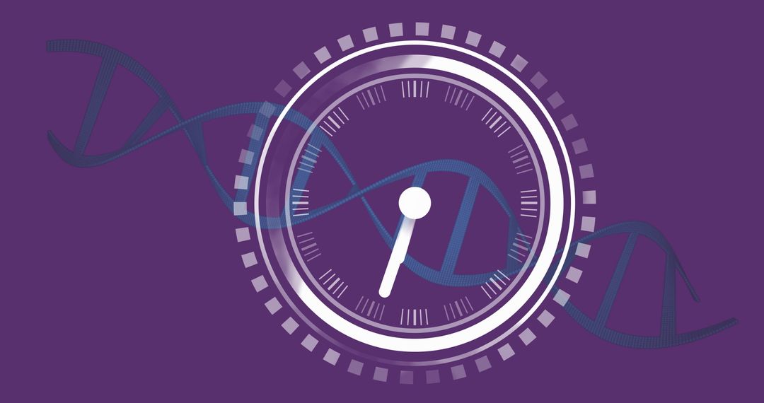 Clock Intertwining with DNA Strand on Purple Backdrop