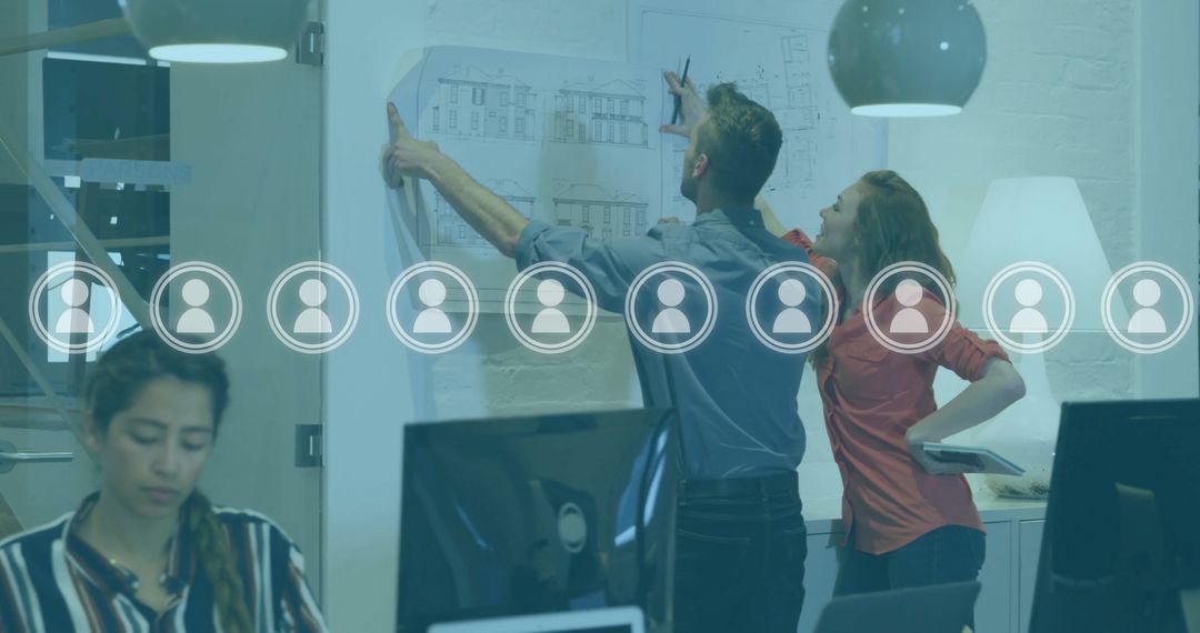 Collaborative Office Team with Global Networking Concept Overlay