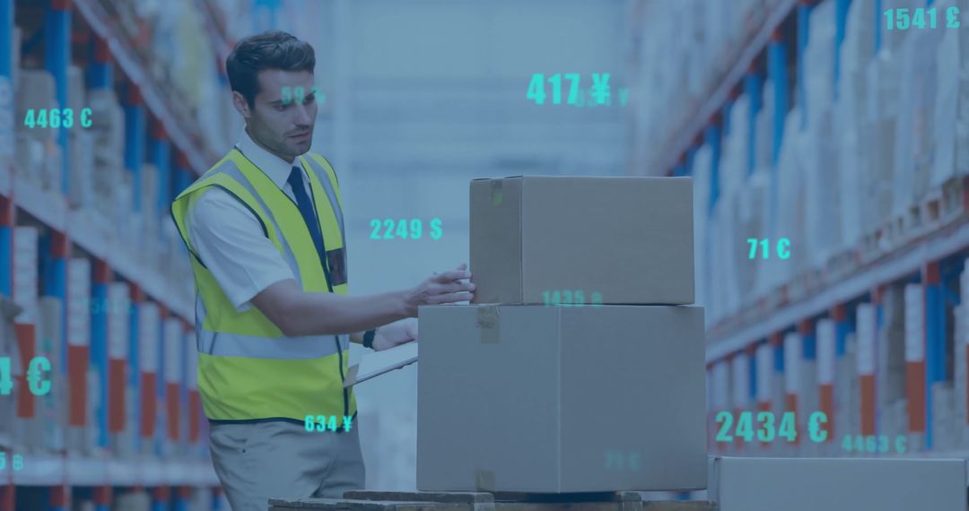 Warehouse Worker Managing Digital Logistics Data and Inventory